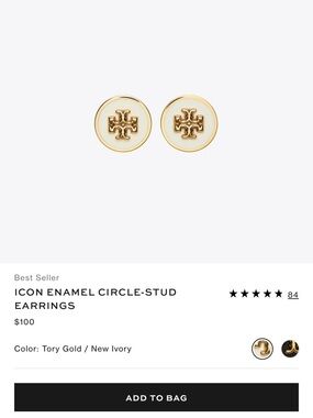 Tory Burch Gold-Tone Stud Earrings with Ivory Enamel Logo